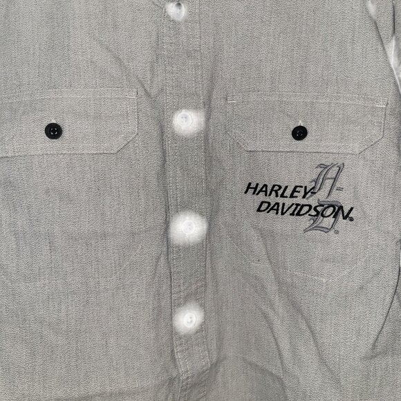 Harley-Davidson Gray Short-Sleeve Button-Up Shirt M 100% Cotton With Embroidered - Picture 6 of 6